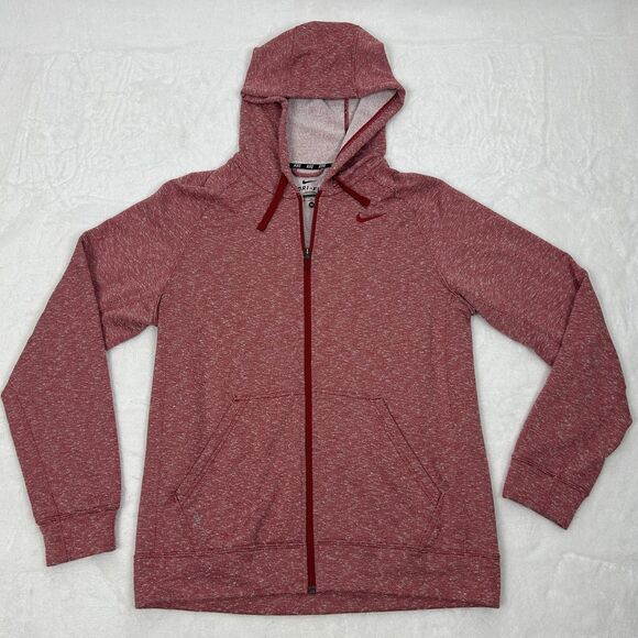 Nike Dri-FIT Hoodie Mens Medium Red Heather Full Zip Performance 588654-638 - Picture 1 of 11